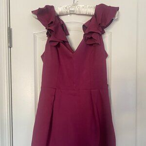 Express Ruffle Shoulder Back Cutout Mini Dress in Burgundy Wine - Size M